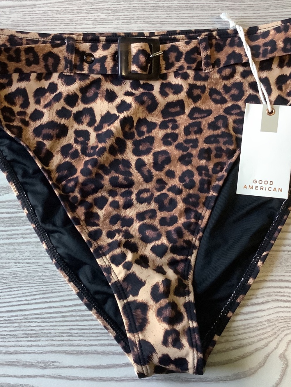 NWT Good American Showoff Bikini Bottom Belted Cheeky Cheetah Size 3/Large